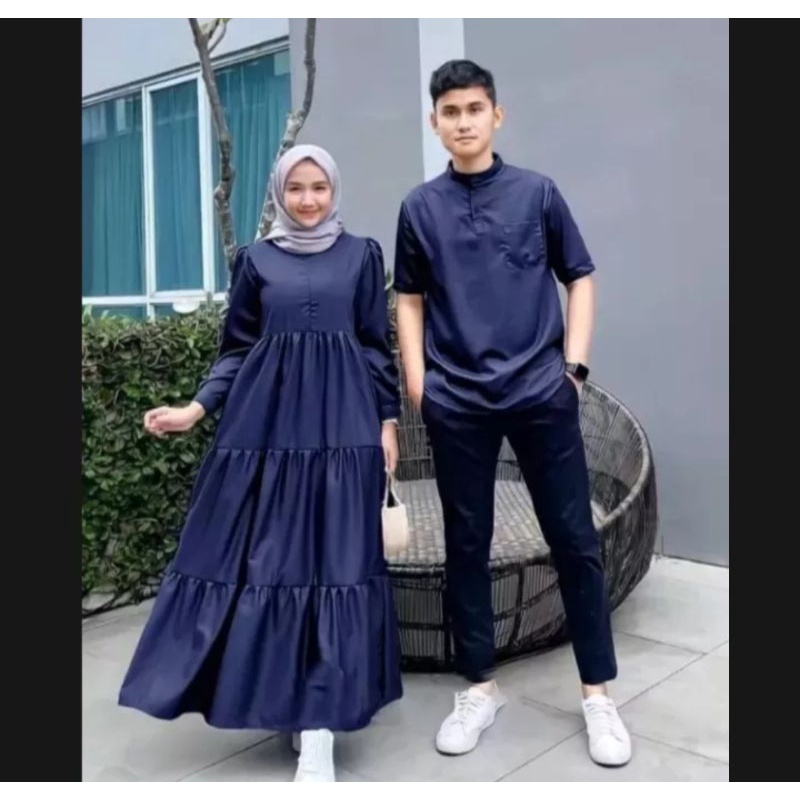 Baju Couple Muslim Terbaru/ Baju Pasangan Wanita Koko + Gamis/ Baju Couple Pasangan Muslim Polos/ Baju Kondangan