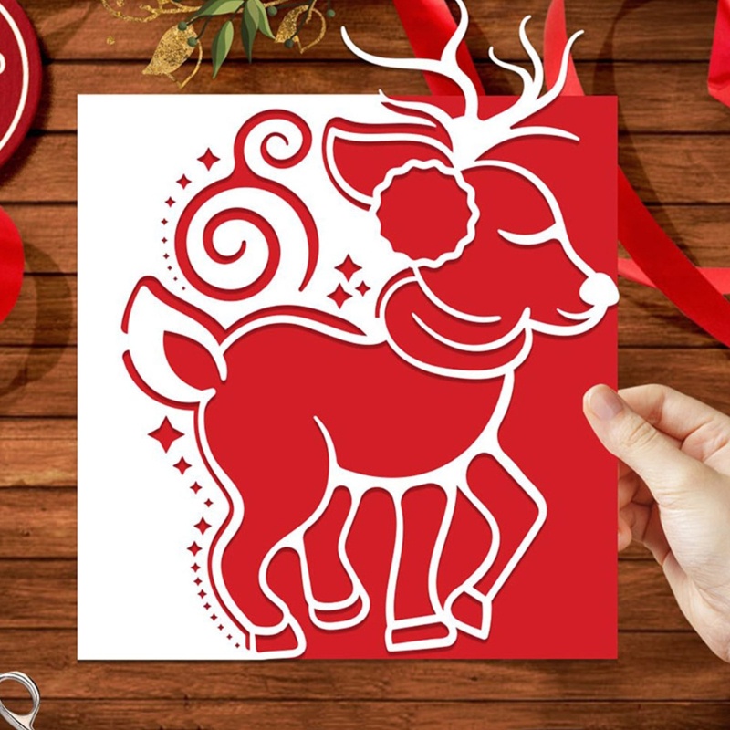 Cetakan Stensil Cutting Dies Motif Rusa Natal Bahan Metal Untuk Scrapbook / Craft DIY