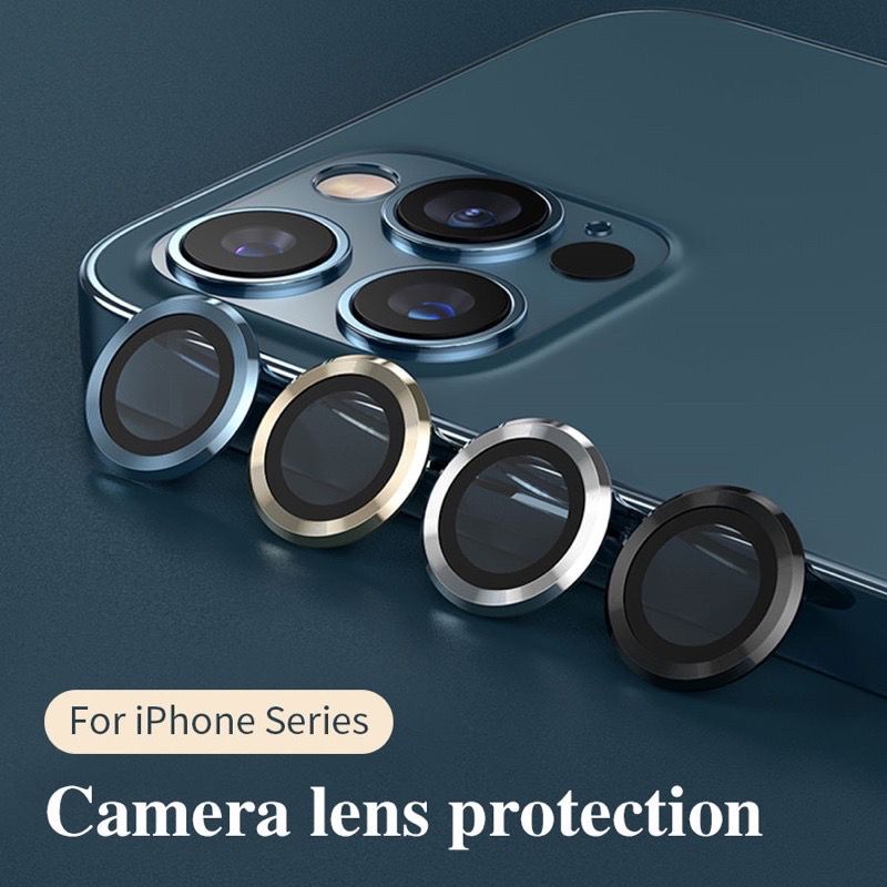(HARGA SUDAH 1 SET SESUAI TIPE) Metal Ring Camera Lens Protector IPHONE 11 12 13 14 MINI PLUS PRO MAX Tempered Glass Pelindung Lensa Kamera