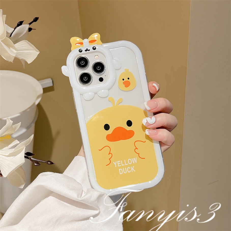 Realme C53 C35 C31 C30 C25Y C21Y C25 C15 C12 C11 C21 C20 C17 C3 Realme 9i 7i 6i 5i 5s 5 Narzo 50A 50i Prime Bebek Kuning Lucu Cute Lens Phone Case Bening Soft Cover Pelindung