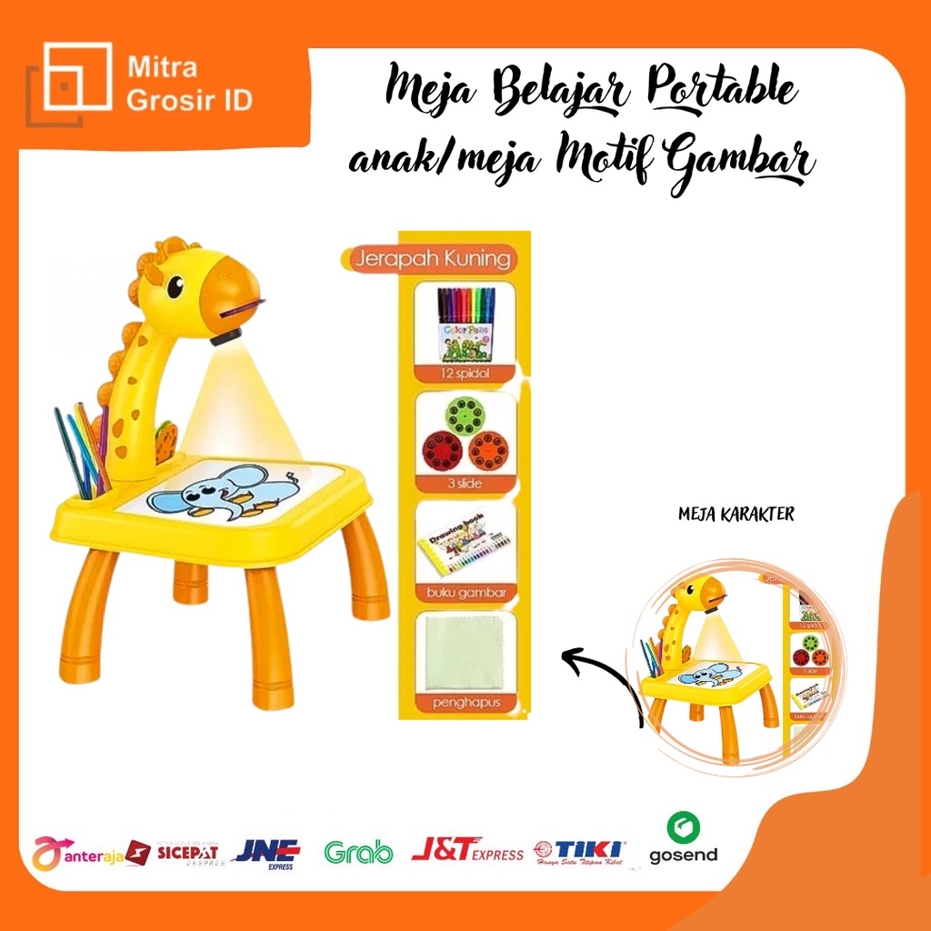 MEJA BELAJAR PORTABLE ANAK /MEJA MOTIF GAMBAR JERAPAH