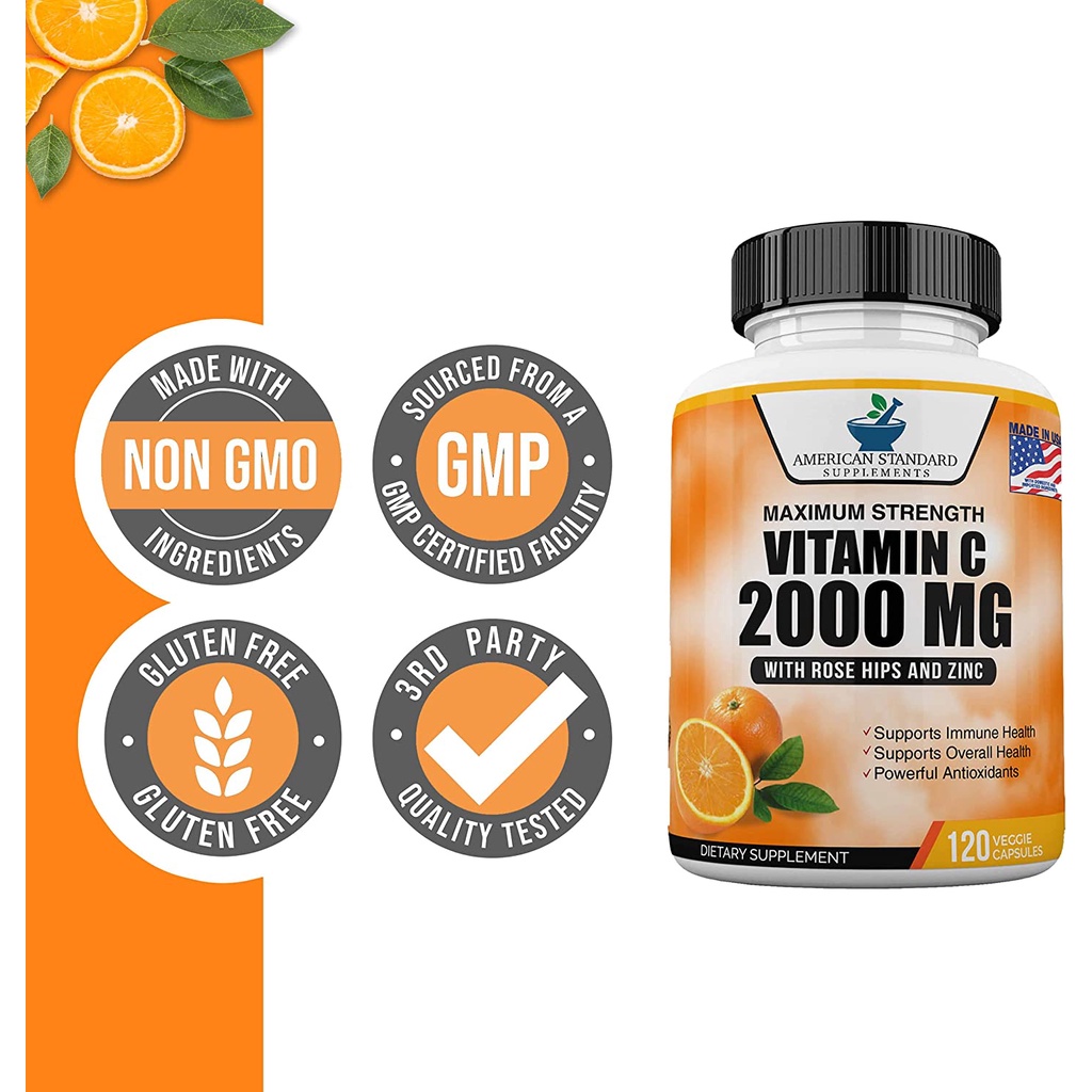 Vitamin C 2000 mg Zinc 40 mg Rose Hips 50 mg American Standard Supplements