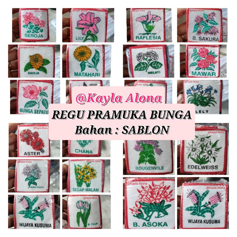 ( Harga Per 1pcs / Ecer ) REGU PRAMUKA Nama&quot; Bunga Untuk PUTRI ( SABLON )