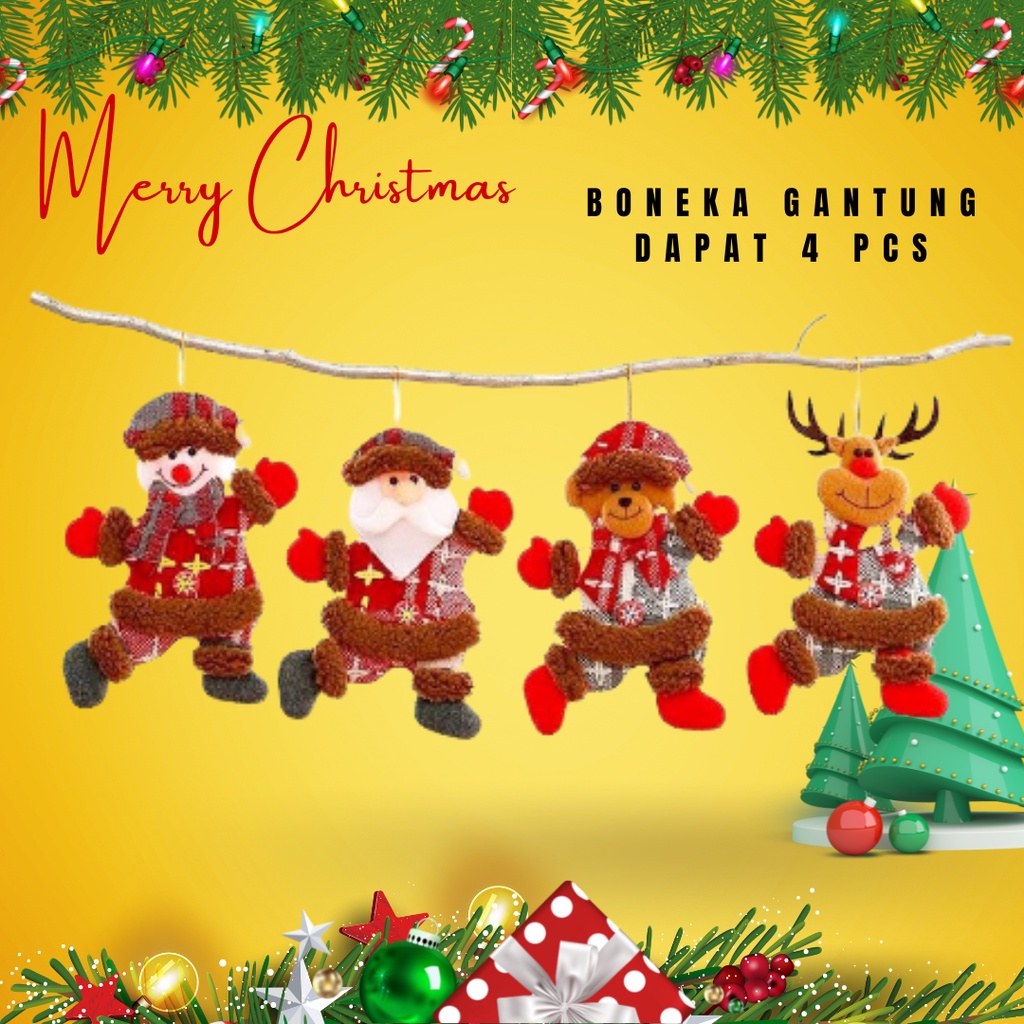 Set Boneka Natal ISI 4 E618 Dekorasi wall decor pohon natal pernak pernik natal aksesoris NATAL chri