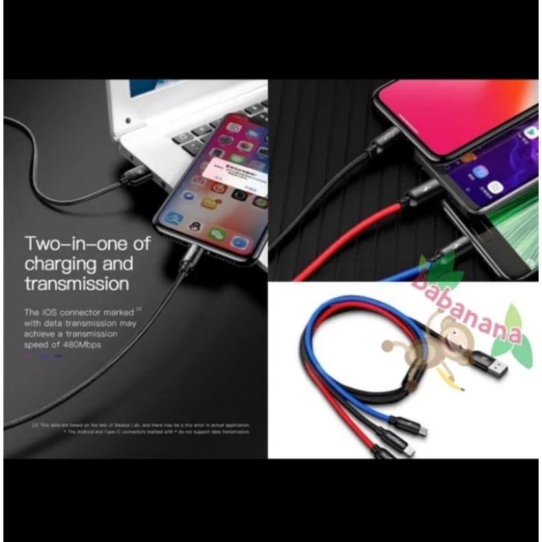 KABEL DATA BASEUS PRIMARY COLORS 3IN1 MICRO+LIGHTNING+TYPE-C 3.5A 1.2M