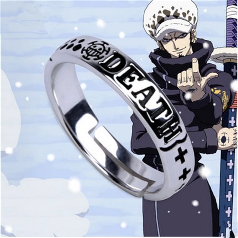 Cincin Desain Anime One Piece Luffy Trafalgar D Water Law Ace Bahan Logam Dapat Disesuaikan Untuk Unisex