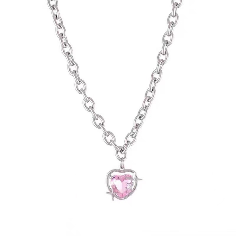 Mhang Kalung Rantai Fashion Gaya Korea Motif Hati + Bintang + Zircon + Kristal Untuk Perhiasan Wanita