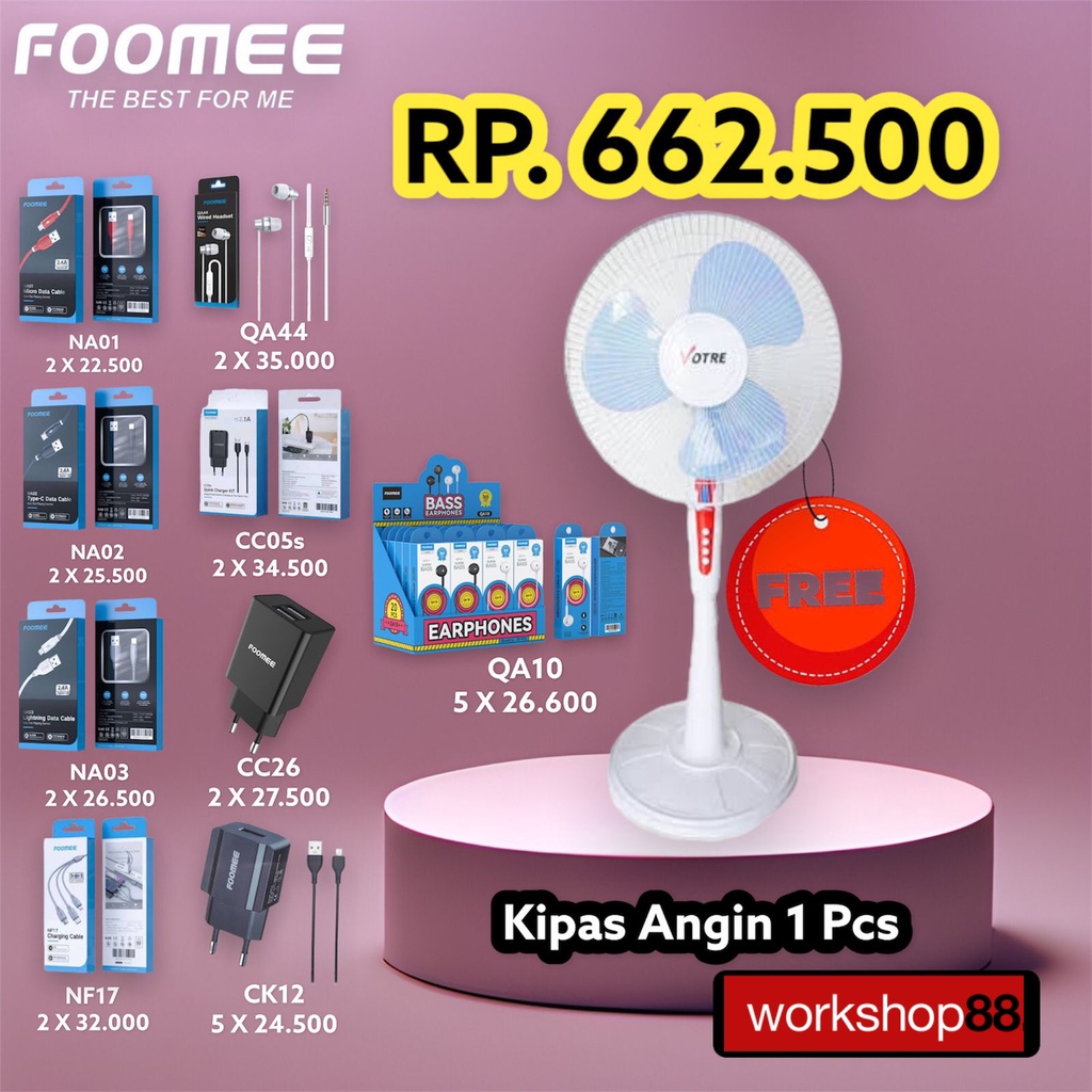 PROMO BARU ACC FOOMEE - Paket Reseller GRATIS Kipas Angin - NA01 + NA02 + NA03 + NF17 + QA44 + QA10 