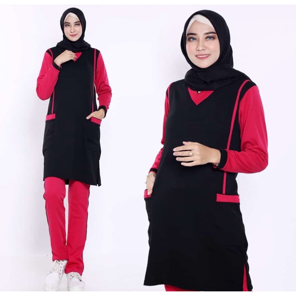 Setelan baju olahraga wanita tunik/muslimahByYovis Sport terbaru murah dan berkualitas/seragam olahraga senam