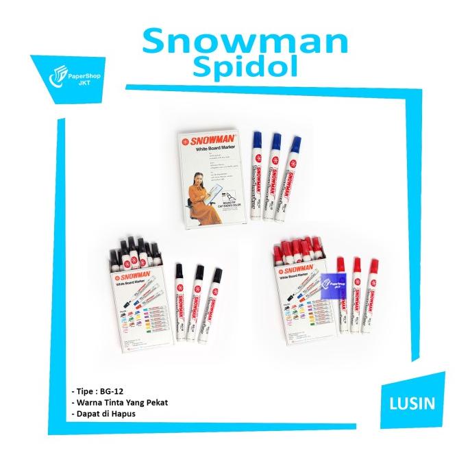 

[COD] SPIDOL WHITEBOARD MARKER SNOWMAN BG12 GROSIR PERLUSIN! TERJAMIN Kode 769