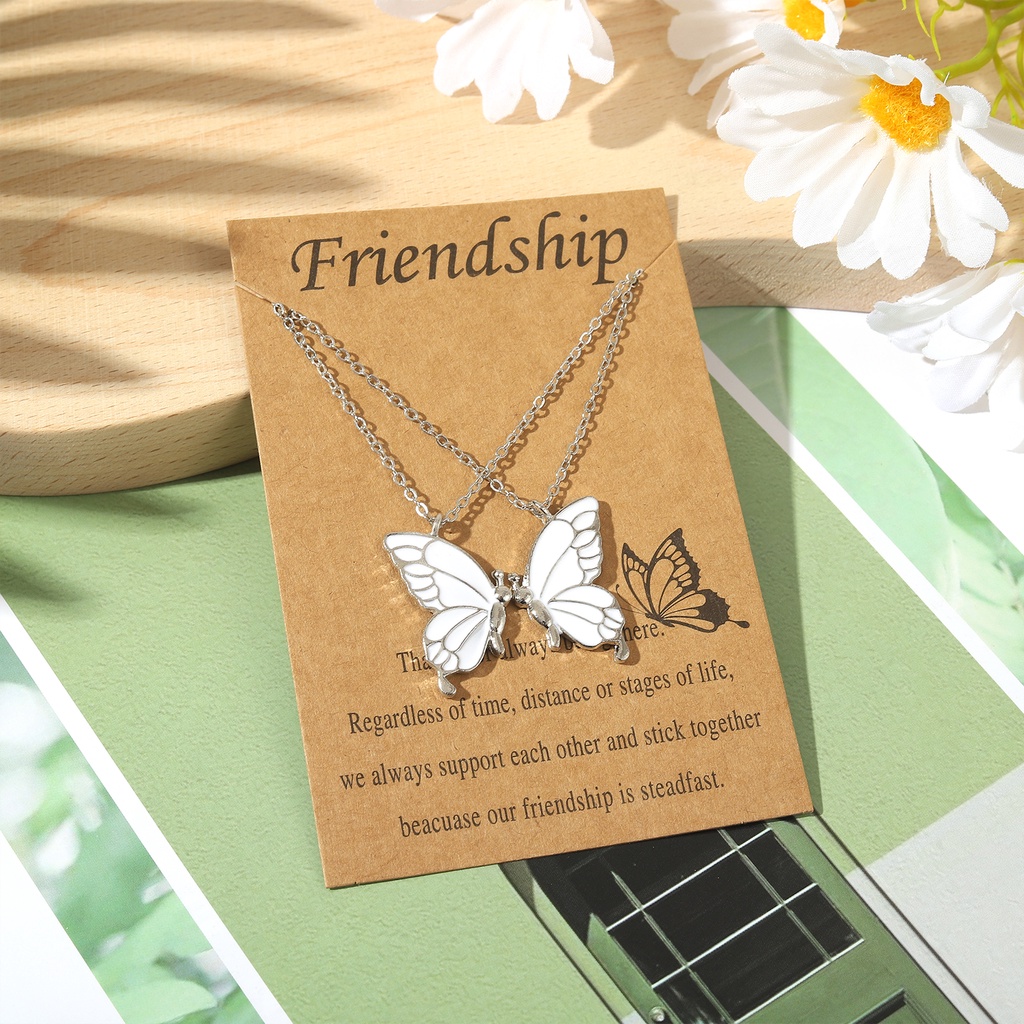 2pcs / set Kalung Rantai Liontin Butterfly Bahan Metal Warna Gold Silver Untuk Pria Dan Wanita