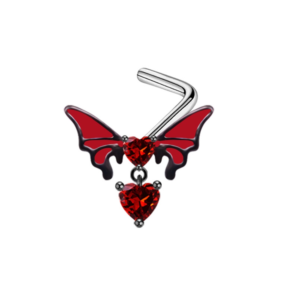 Ornamen Cincin Tindik Tubuh Bentuk Kupu-Kupu Hati Warna Merah