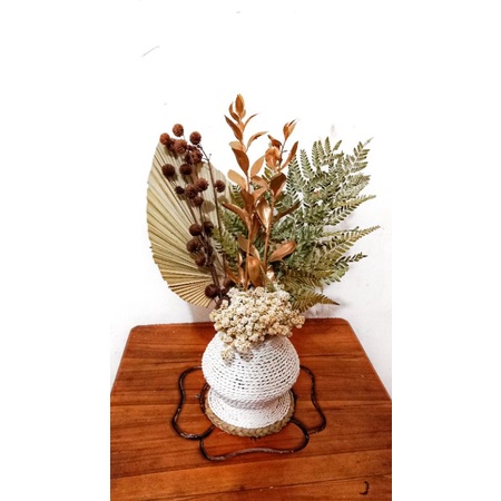 paket lengkap hemat bunga kering + vas guci | bunga kering dekorasi meja aesthetic.