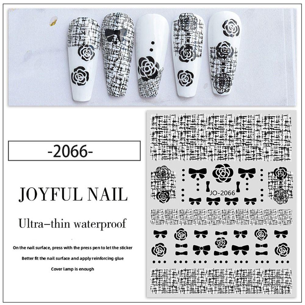 MXBEAUTY 3d Stiker Kuku Mewah DIY Perekat Diri Ikatan Simpul Garis Kisi Desain Inggris Bijian Rose Nail Art Dekorasi
