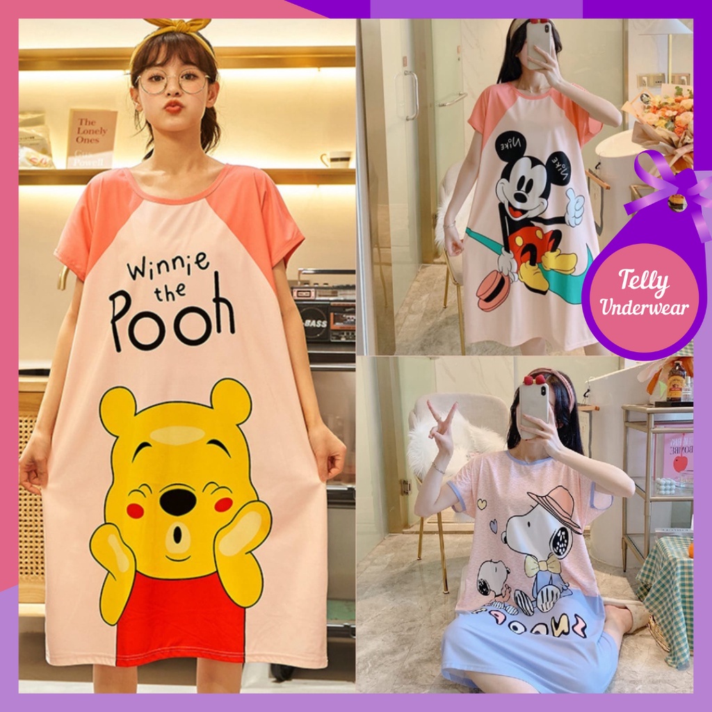 TELLY ➡️ 326 PIYAMA BAJU TIDUR WANITA DASTER SPANDEK RUMAHAN MIDI SIZE JUMBO IMPORT DEWASA MOTIF KARTUN