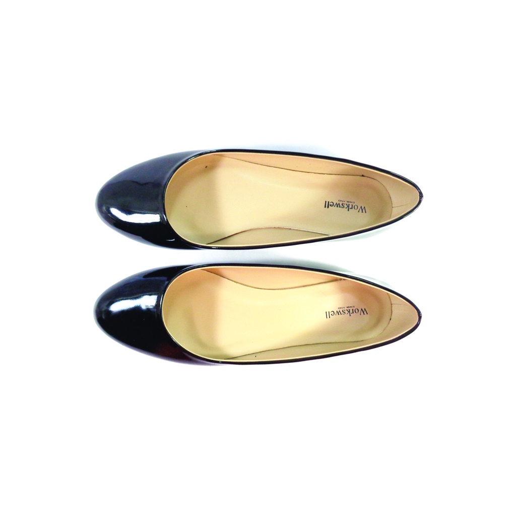 Workswell Sepatu Flat Wanita Basic Ujung Bulat Kode 138 Hitam Glosy