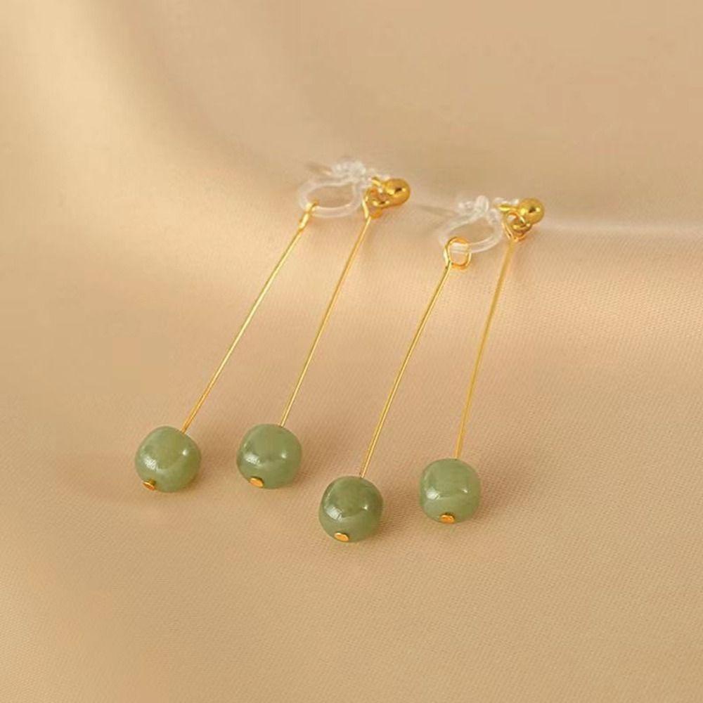 Mxbeauty Wanita Menjuntai Anting Geometris Vintage Imitasi Giok Gaya Kuno Tembaga Lady Fashion Hoop Earrings