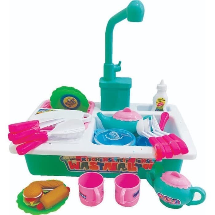 Happy Wastafel Electrik / Mainan Tempat Cuci Piring Anak /TEMPAT CUCI PIRING DAPUR KRAN BISA KELUAR 