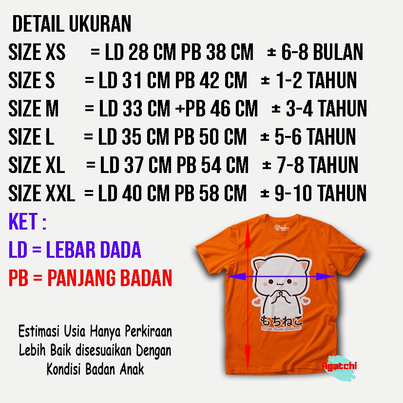 Kaos Atasan Anak Perempuan Agatchi Motif Mochi Peach Cat