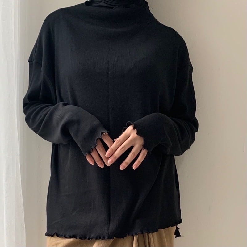 Inner Longsleeve Turtleneck Rib Lengan Panjang Wanita Kerah Tinggi Tebal Premium Kekinian Viral