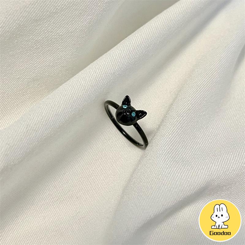 Cincin Kucing Hitam Wanita Trendi Desain Niche Cincin Jari Telunjuk Fashion Kepribadian Cincin -Doo