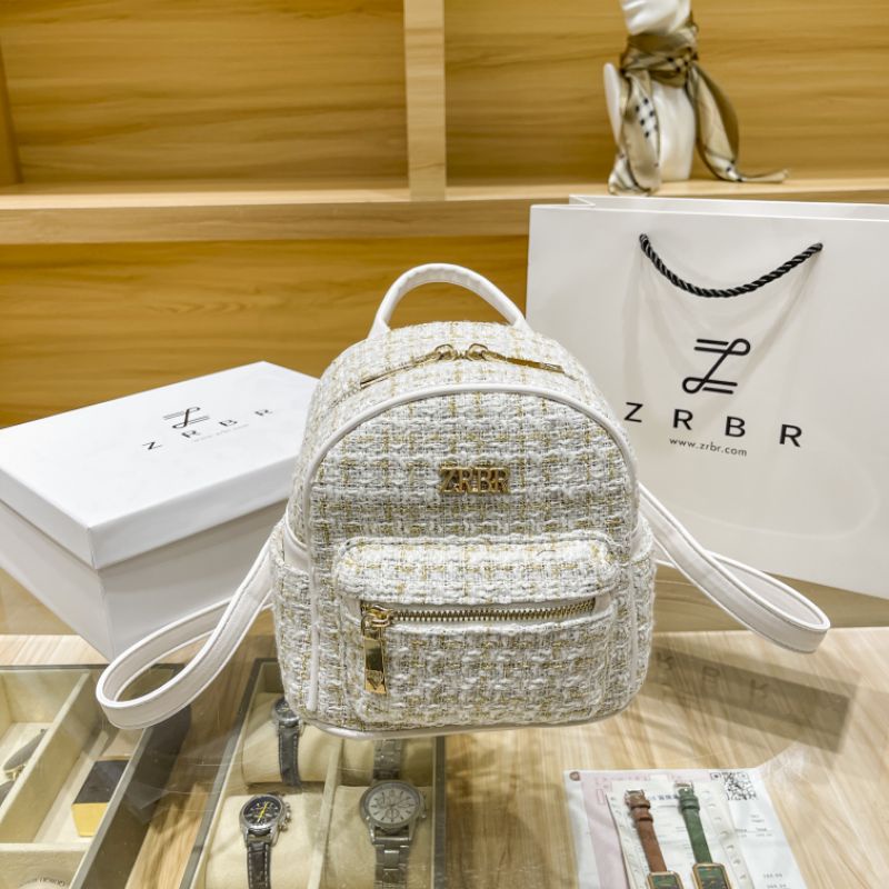 ZRBR - Tas Ransel Wanita Import Backpack Mini Cewek Stylish Korea - Tweed Trapez Backpack #9037-2