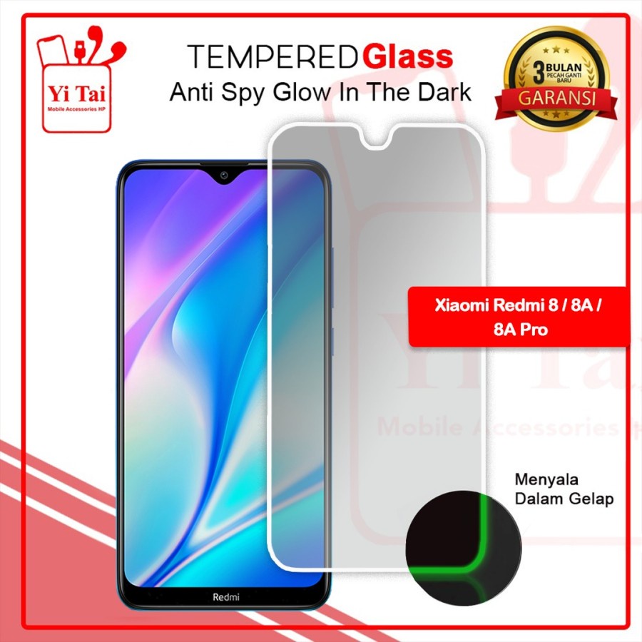 YI-TAI TEMPERED GLASS PREMIUM SPY GLOW IN THE DARK REDMI 6 REDMI 7 REDMI 8 REDMI 8A REDMI 8A PRO REDMI 9 REDMI 9A REDMI 9C REDMI 9T WHITE_CELL