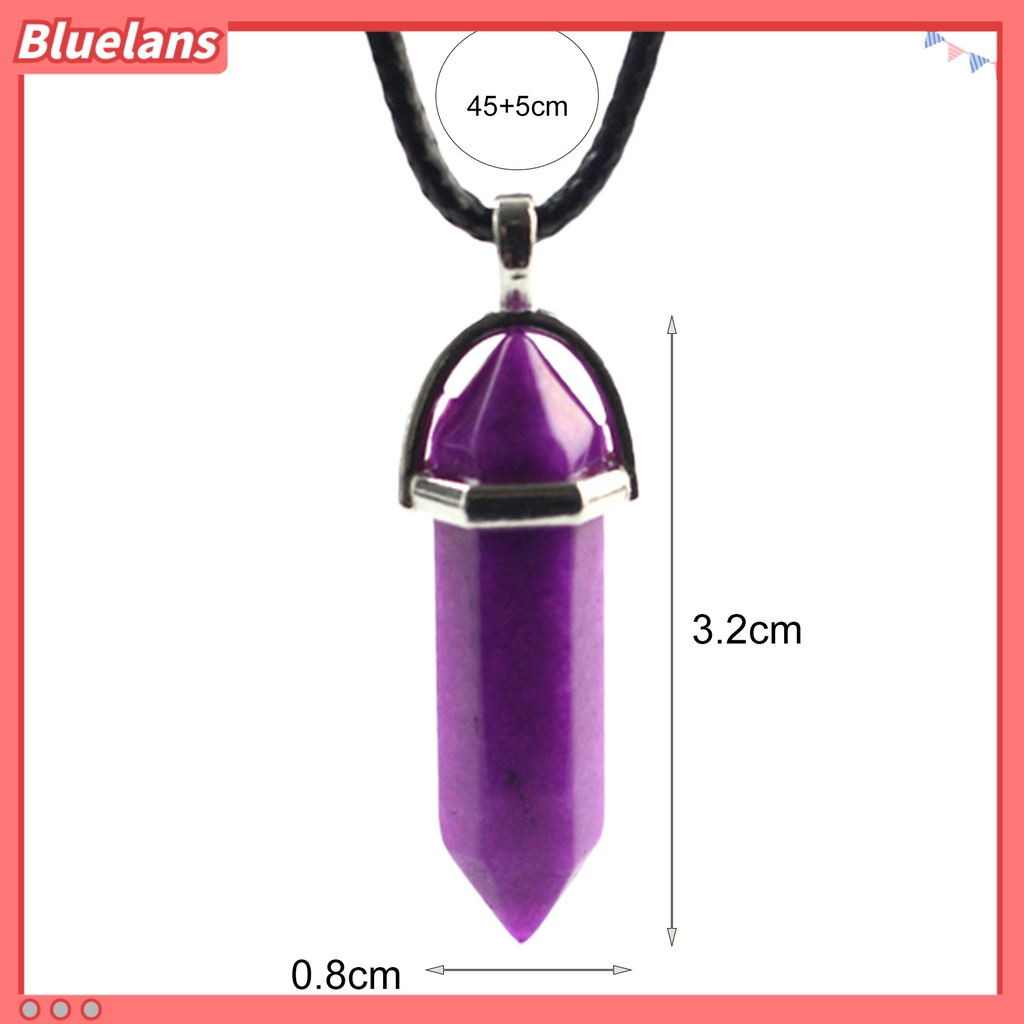 Bluelans Kalung Tali Hitam Adjustable Dengan Liontin Batu Heksagonal Alami Untuk Wanita