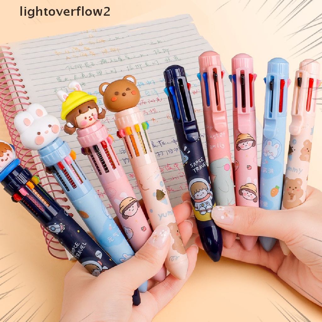 (lightoverflow2) Pulpen 10 / 8 Warna Bisa Ditarik Untuk Sekolah / Kantor