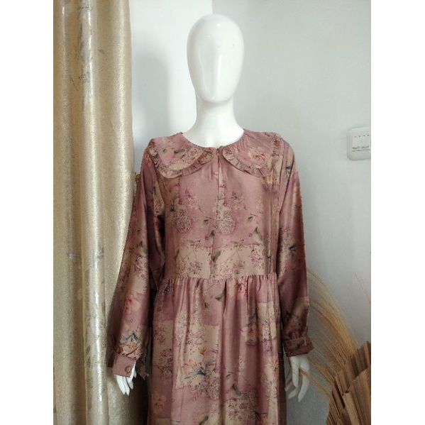Gamis Armani Silk Brown Printing Gamis Pesta Mewah Baju Grosir Gamis Lebaran