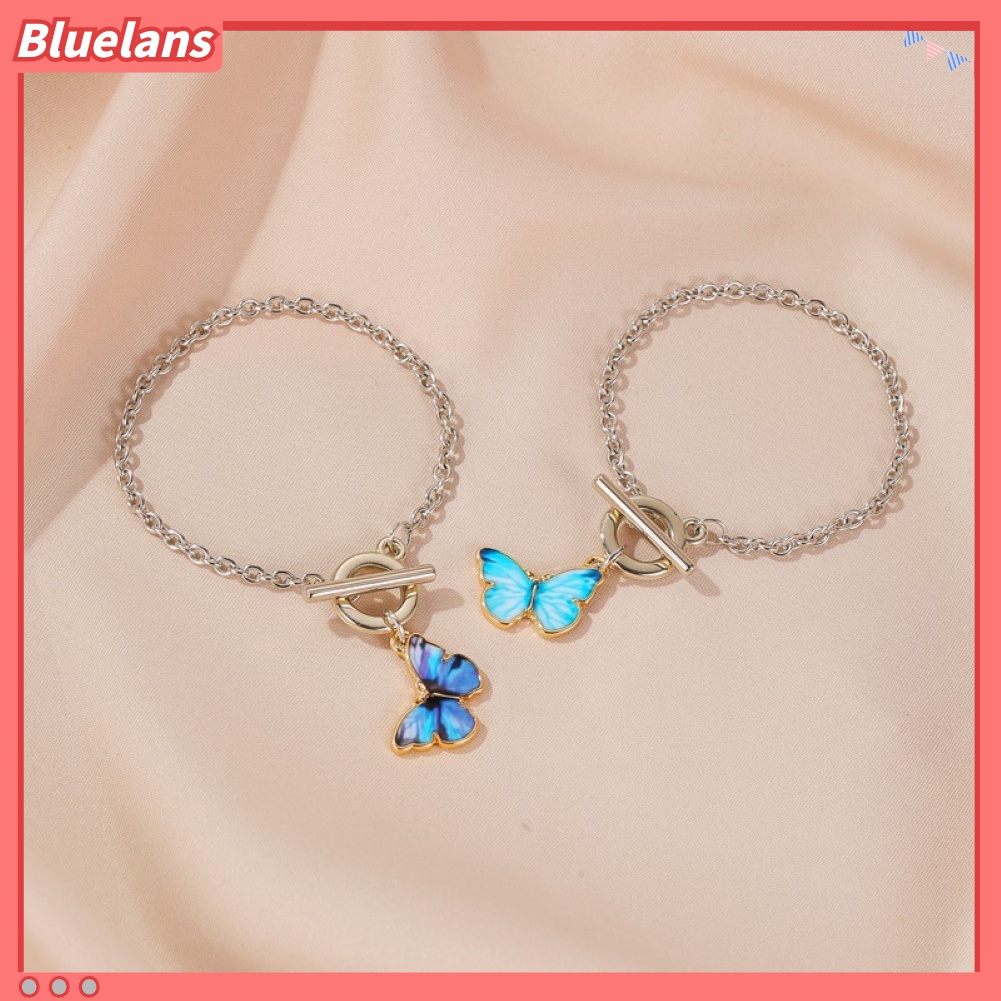 Kalung Gelang Rantai Klavikula Desain Kupu-Kupu Warna Gradasi Untuk Hadiah Perhiasan Wanita