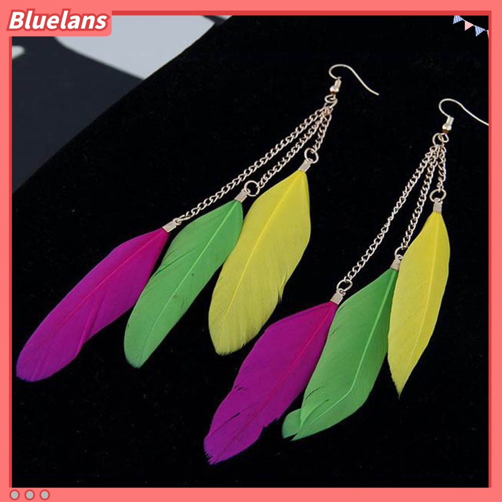 Anting Kait Rantai Rumbai Panjang Desain Bulu Untuk Wanita