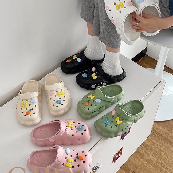 [littlecrab] Sandal Fuji Baim Croc Awan Gelembung Warna Pastel Lembut Berkualitas Free Jibbitz Pita Bunga Wortel Sendal Lubang Full Cover Anti Slip EVA Anti Air Cute Sandals Buaya Korean Style