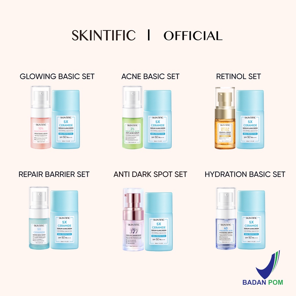 SKINTIFIC Sunscreen + Serum Set 2pcs Paket Skincare Brightening | Anti Acne | Skin Barrier Repair | Hydrating | Anti Aging