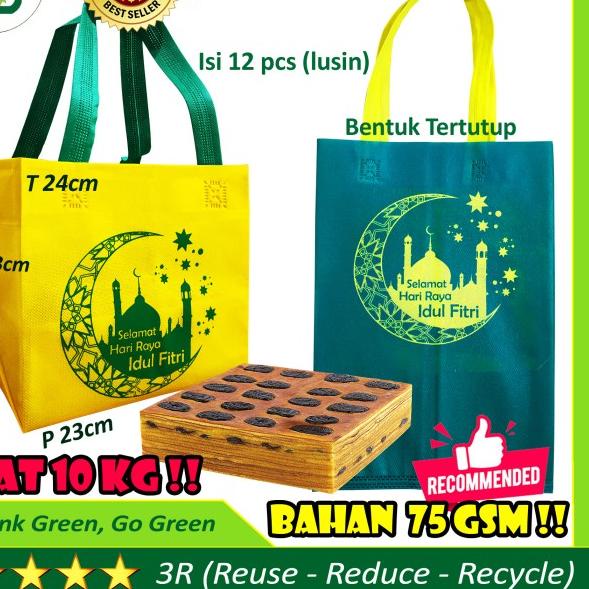 

Goodie bag IDUL FITRI 23x23x24cm Tas kue kering Nasi box kotak LEBARAN - Kuning