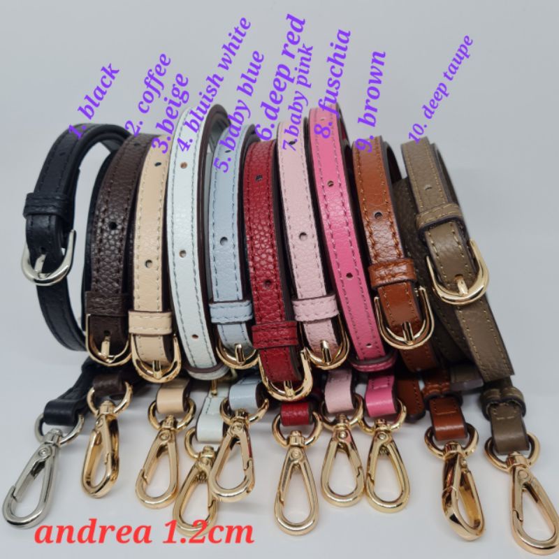 Andrea slim 1.2cm adjustable leather bag strap / tali tas kulit panjang