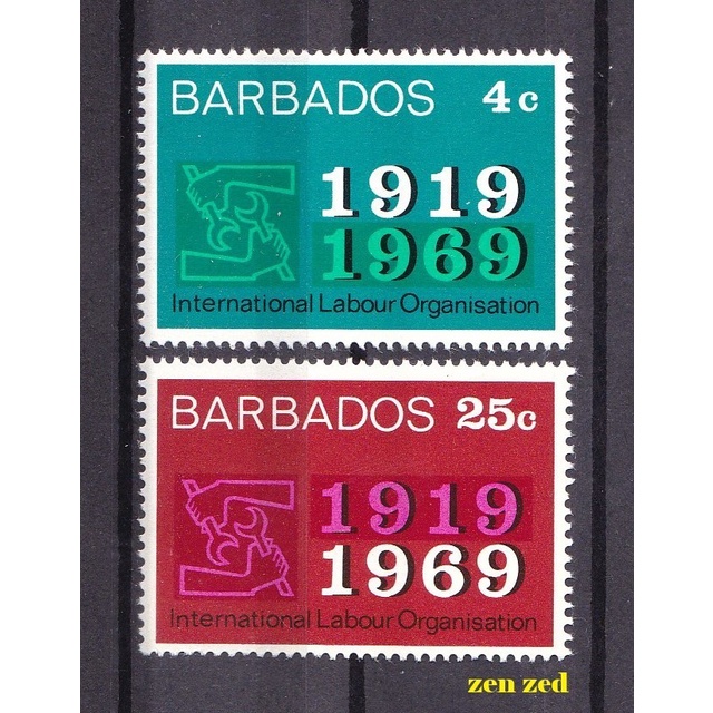 

0743 Perangko Barbados 1969 The 50th Anniversary of I.L.O 2v Mnh