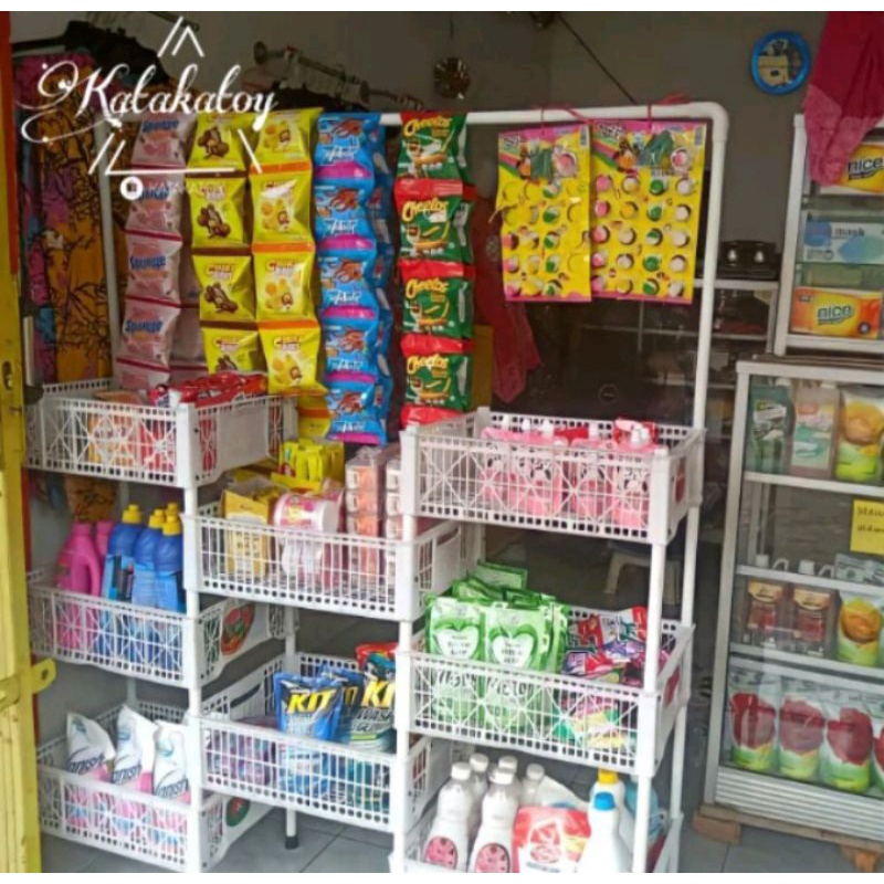 RAK WARUNG SERBAGUNA / RAK JAJANAN KERANJANG SUSUN