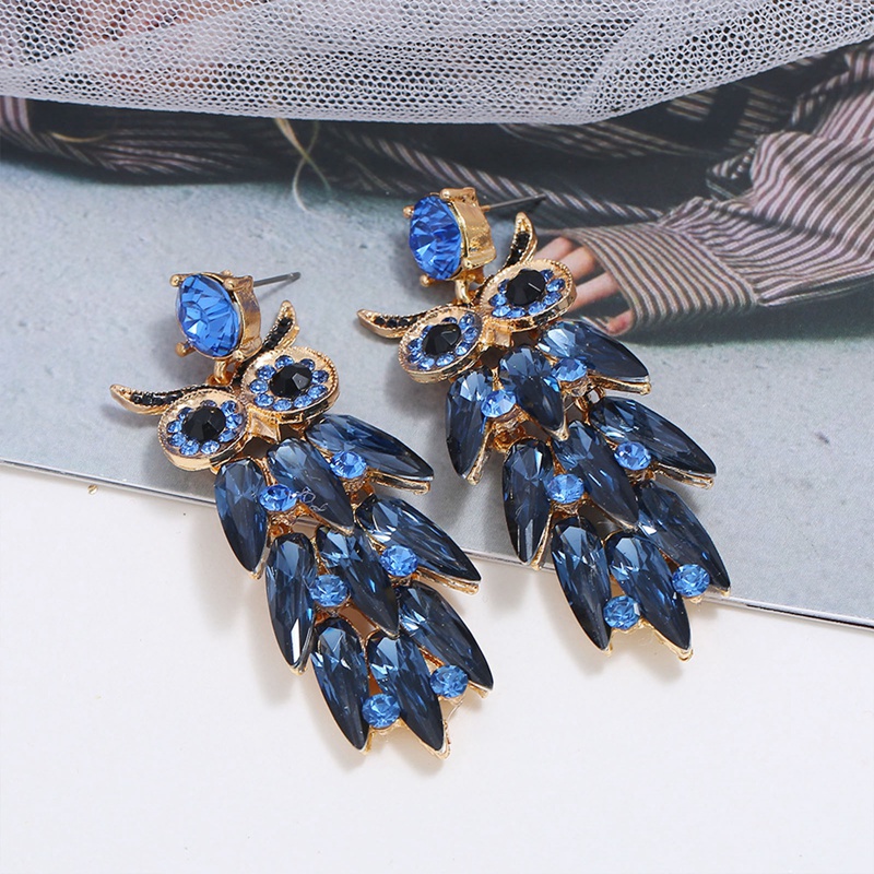 Fancyqube Anting Bentuk Burung Hantu Aksen Berlian Imitasi Gaya Retro Untuk Wanita
