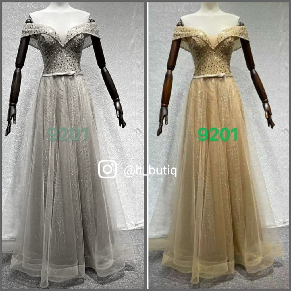 Longdress sabrina gold champagne biru silver - Gaun pesta bridal bridesmaid EXC9201