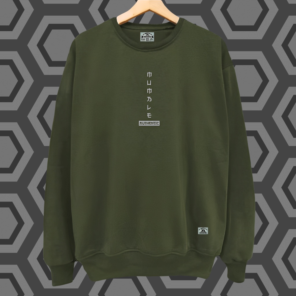 Mumble Sweater Pria Oversize Lengan Panjang Terbaru Terpopuler Suiter Crewneck Katun Flecee Tebal Hijau Army