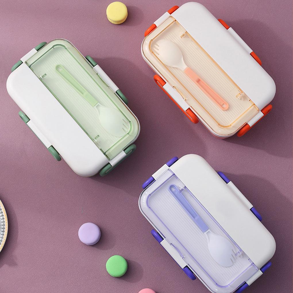 Kotak Makan Siang Portabel Sealing Kompartemen Kantor Sekolah Dewasa Wadah Makanan Reusable Microwave Organizer Dengan Sendok