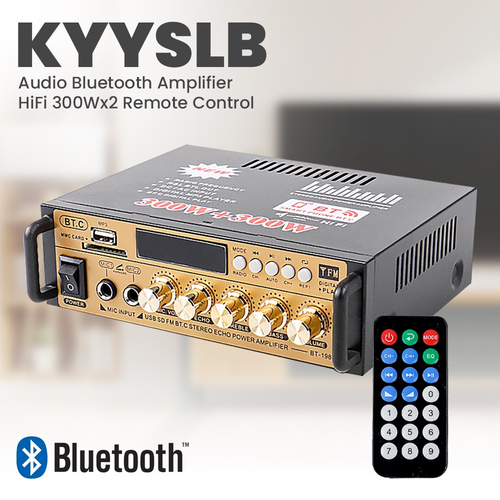 Power Amplifier KYYSLB Audio Bluetooth HiFi Stereo 300Wx2 BT-198B