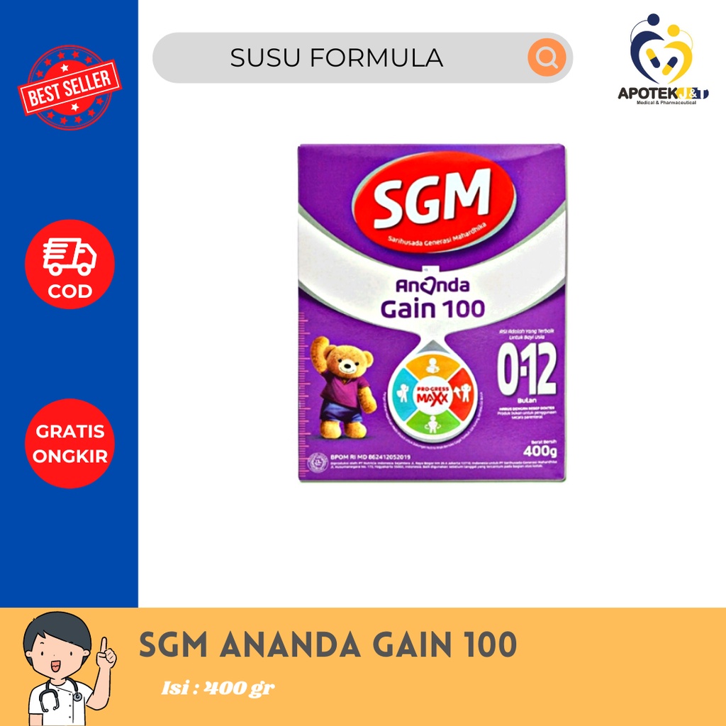 SGM GAIN 100 ISI 400 GRAM 0 - 12 BULAN / SUSU TINGGI KALORI PENAMBAH BERAT BADAN