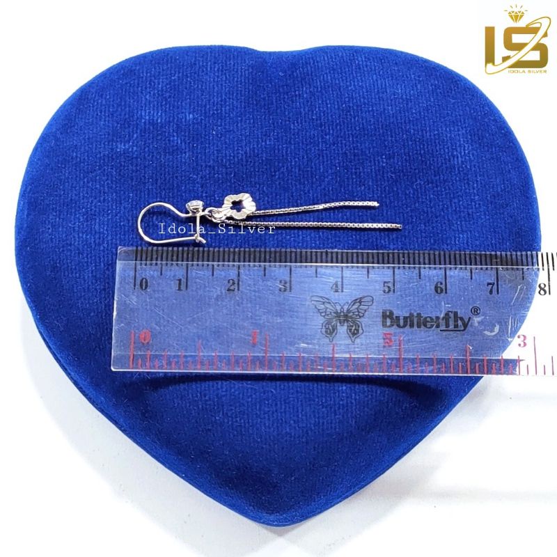 ANTING PERAK ASLI SILVER WANITA 925 LAPIS EMAS MODEL AGOGO PANJANG BUNGA UKIR ITALY - PERHIASAN PERAK WANITA