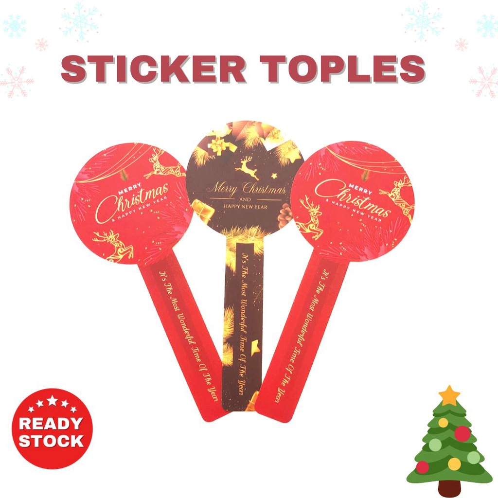 Sticker segel toples box hampers natal christmas xmas 6,5 x 15 cm ecer