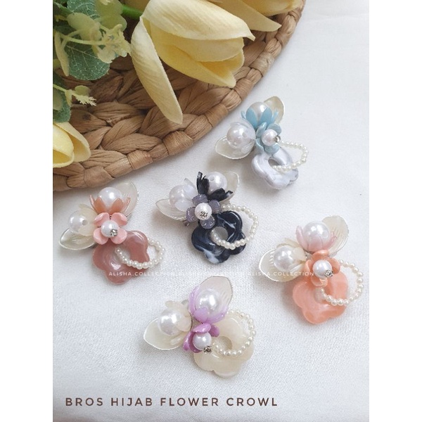 Bros Hijab Flower Crowl Brooch Hijab Flower Crowl