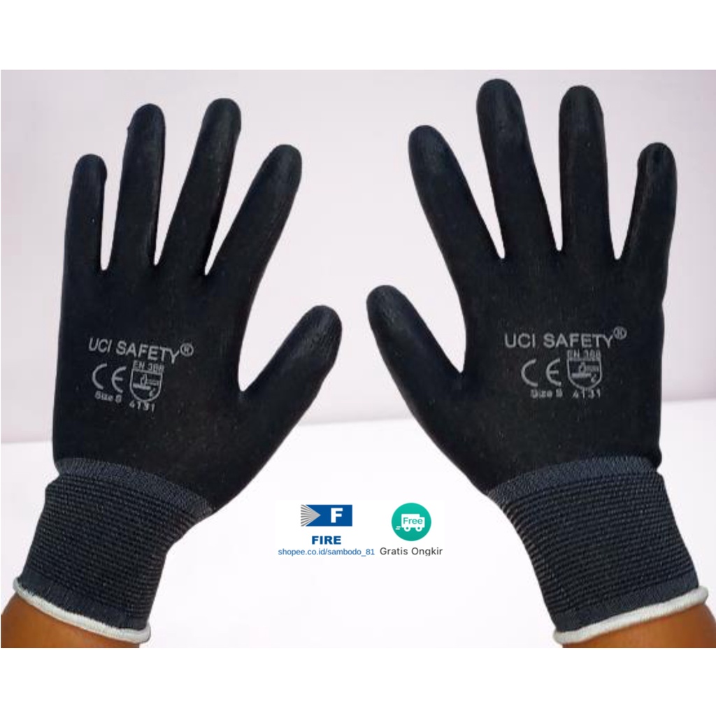 Sarung Tangan Kerja Palmfit Safety Gloves Security Dilapisi Karet Industri Pabrik Uci Safety Motor Bengkel otomotif Bagunan Coating Karet Pengaman kerja Packing PU Statis Multitask