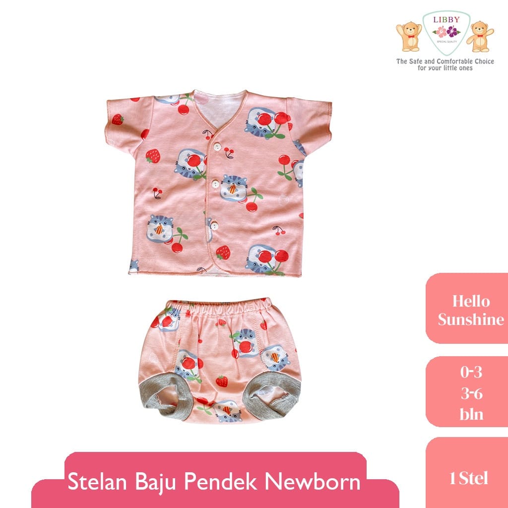 LIBBY - Stelan Baju Pendek Celana Pop - Newborn Motif Hello Sunshine