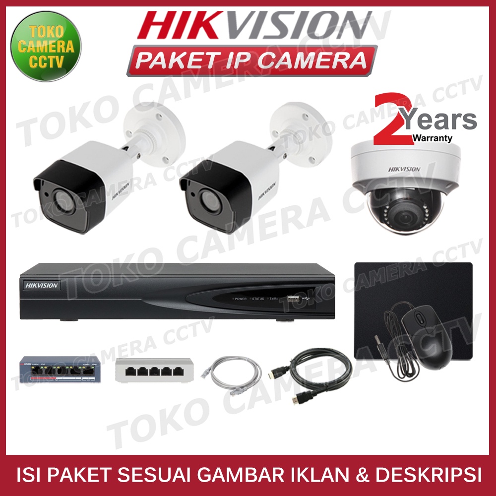 PAKET CCTV IP CAMERA HIKVISION 2MP 4 CHANNEL 3 KAMERA